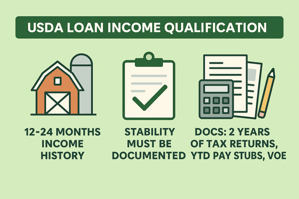 Calculate income for a USDA Mortgage Loan approval with tips, bonus, overtime, commissions, variable income for mortgage loan approval for Rural Housing Mortgage Loans 