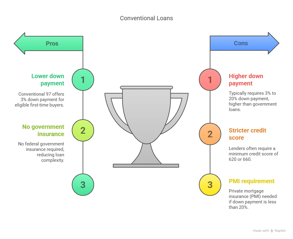 Conventional Loans are mortgages that are not insured or guaranteed by the federal government